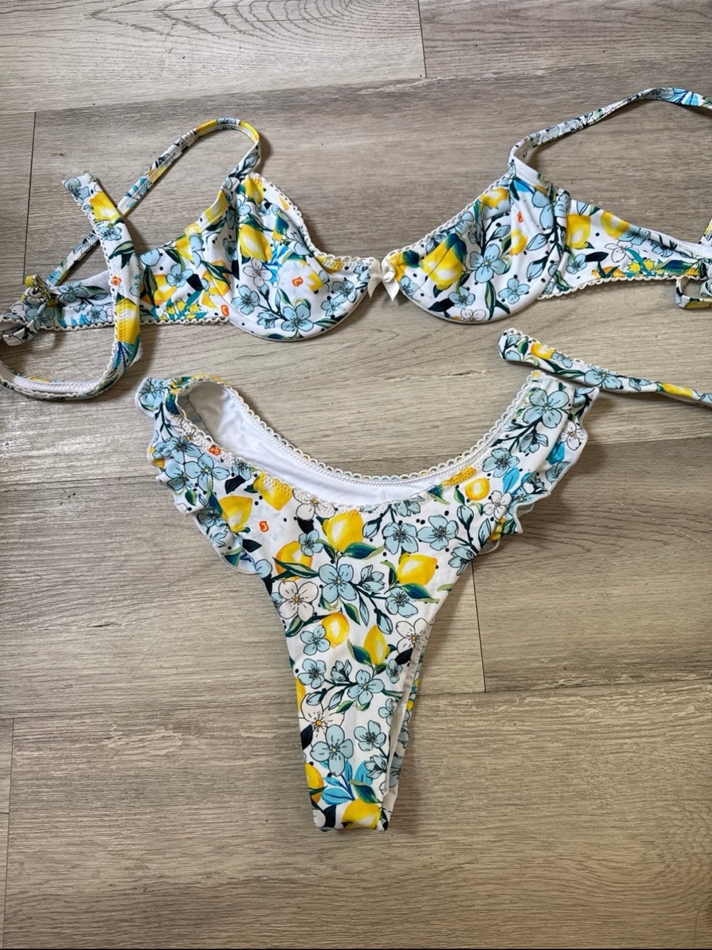 Blackbough Lemon Floral Two-Piece Bikini - White, Yellow & Teal